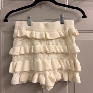 Cream Ruffled Knit Shorts